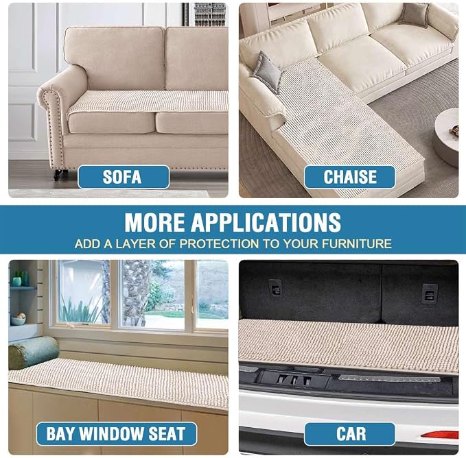 H.VERSAILTEX Plush Chenille Couch Cover for 3 Cushion Couch Anti Slip Washable Sofa Slipcovers Soft and Durable Furniture Protector for Dogs Cats Kids (27.5" x 59", Ivory)