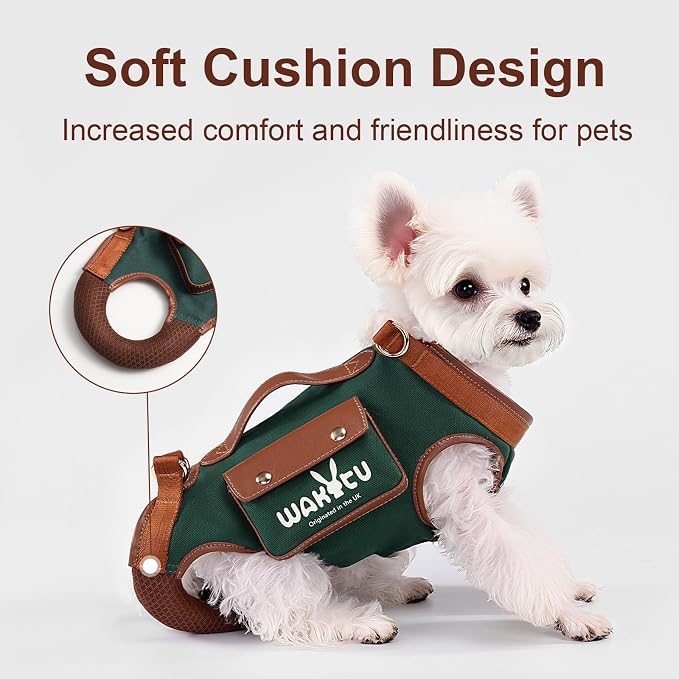 Wakytu Dog Lift Harness Dog Carrier Sling for Small Dogs & Cats,XS | stylish puppy sling carrier with handle & pocket,adjustable leash,walking & travel