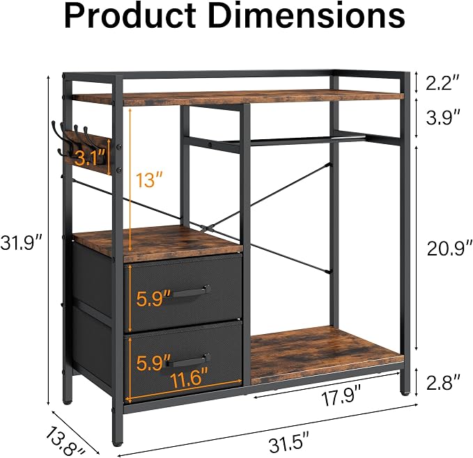 kepptory Dog Closet with Drawers & 4 Hooks, Freestanding Pet Garment Rack for Dog Clothes & Cat Accessories, Pet Supply Storage Organizer, Metal Frame Industrial Style