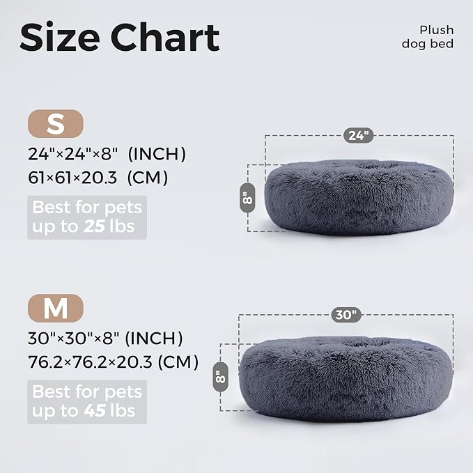 Western Home Calming Donut Small Dog Cat Bed Washable Puppy Bed,24" | Fluffy Faux Fur Round Cuddler,Anti-Anxiety,Anti-Slip Bottom,Pet Beds for Puppy&Small Dogs&Large Cat,Up to 25 LBS Navy Grey