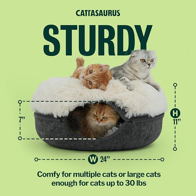Peekaboo Cat Cave for Multiple & Large Cats Up to 30-45 Lbs, Fluffy Cat Beds for Indoor Cats, Scratch Detachable & Washable Tunnel Bed, Comfy Donut Cave (Dark Gray, Large (Calming))