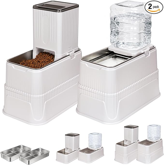 Elevated Dog Food and Water Bowl Set Gravity Automatic Refilling, Large Dog Stainless Steel Bowls with Base, Raised Dog Food Dispenser & Water Bottle for Dogs, Cats, Portable Pet Feeder for M/L Breed