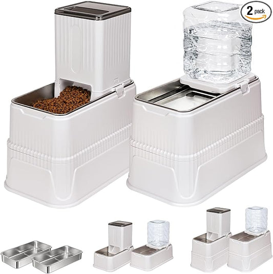 Elevated Dog Food and Water Bowl Set Gravity Automatic Refilling, Large Dog Stainless Steel Bowls with Base, Raised Dog Food Dispenser & Water Bottle for Dogs, Cats, Portable Pet Feeder for M/L Breed