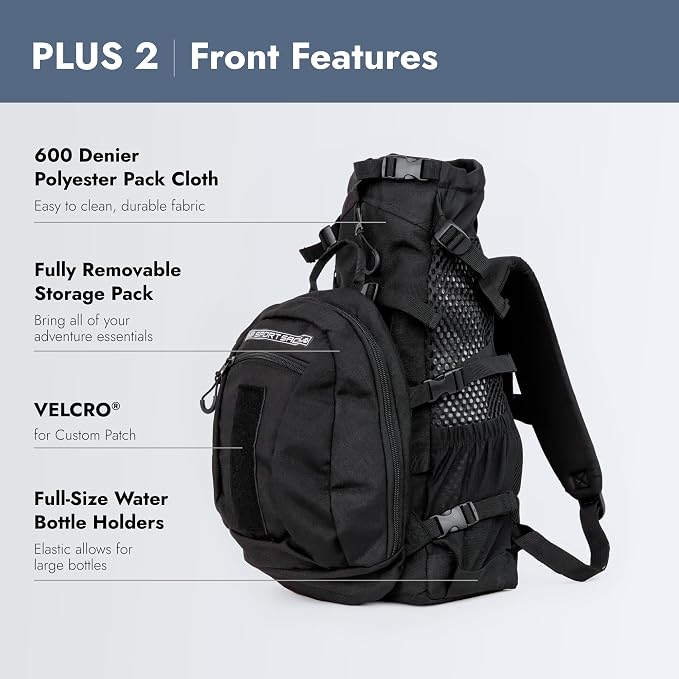 K9 Sport Sack Plus 2 - Large, Jet Black - Ideal for Dogs 20-22” Long - Adjustable, Backpack-Style Carrier with Multi-Functional Storage Pack, Thick Shoulder Straps & Padded Back Panel