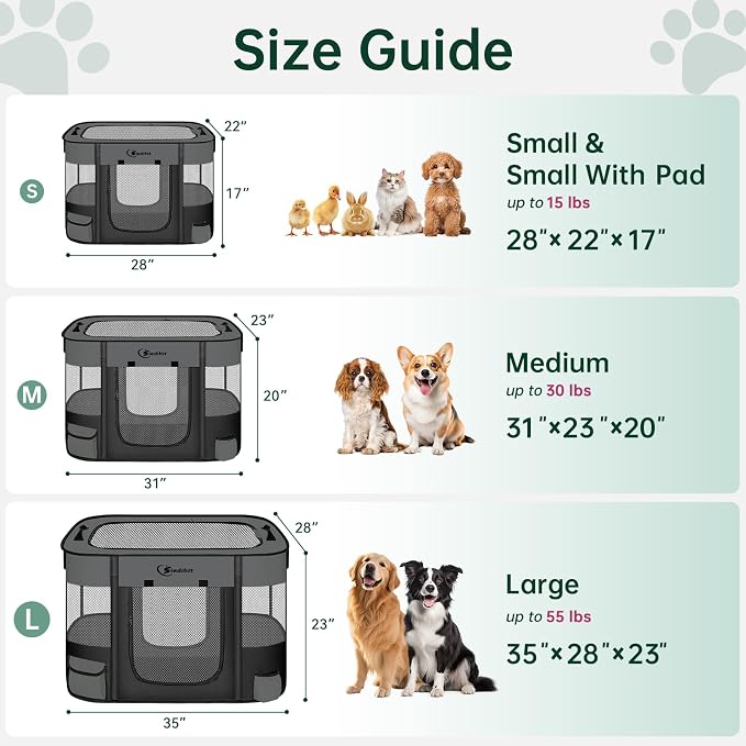 Siedihit Dog Playpen, Cat Pet Puppy Crate, Portable Playpens Indoor Outdoor (Dark Grey, Small)