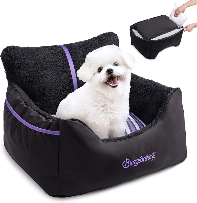 Dog Car Seat for Small Dogs & Cats Under 25 lbs, Black Purple