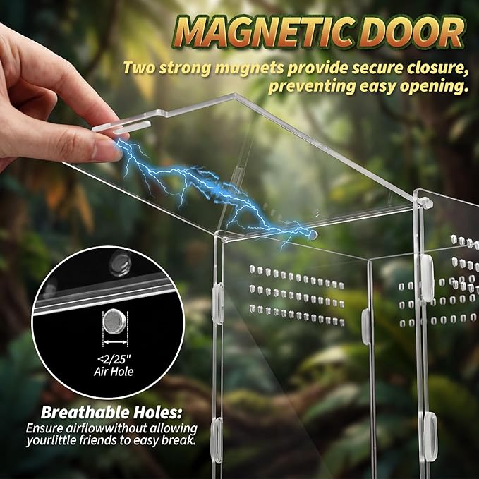 Hushee 2 Pcs Acrylic Reptile Terrarium Easy Assembly, 360° Clear & Keep Pet Secure Design for Jumping Spiders, Tarantulas, Frog, Mantis, Geckos, Ventilated Habitat Terrarium Enclosure 9.8*5.9*5.9in
