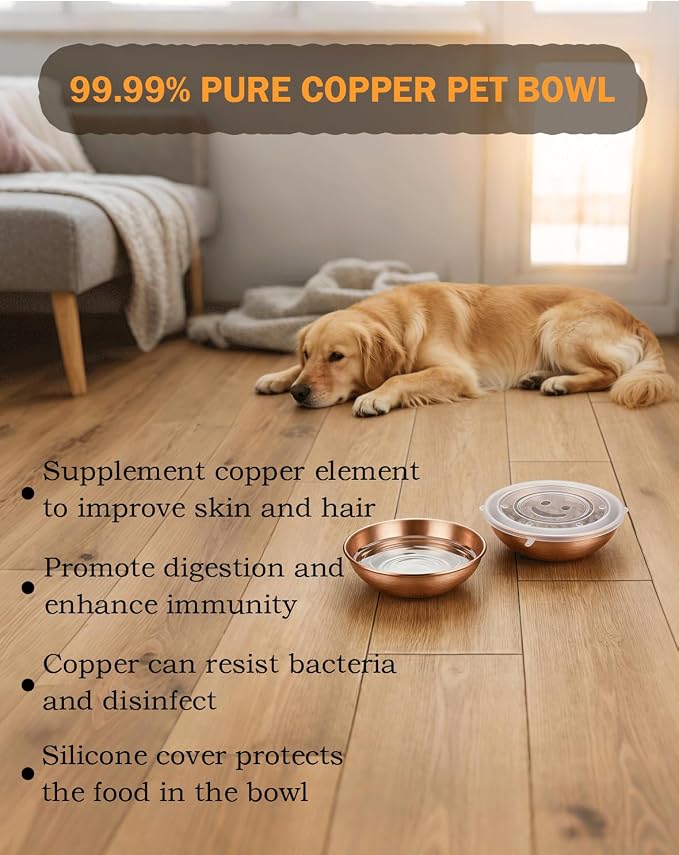 99.99% Pure Copper pet Bowl, 7.4-inch Copper Dog Bowl, a Large Copper Bowl Suitable for Family Pets. (1)