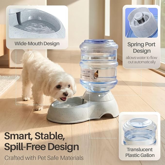 Flexzion Automatic Dog Water Bowl Dispenser for Cat Pet (1 Gallon Dispener Water Jug) - Gravity Feeder Auto Replenish Waterer Drinking Bowl Fountain Bottle Dish Stand