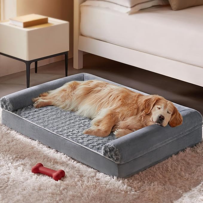 BFPETHOME Orthopedic Washable Large Dog Bed for Senior Dog Comfy Sleep | Waterproof Big Soft Pet Couch Bed for Dogs Relax with Removable Cover Supportive Egg Crate Foam Grey 36x27 Inch