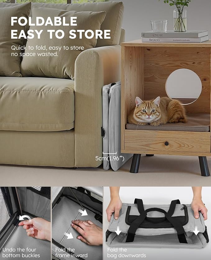 Pecute Cat Carrier Stable, Pet Carrier with Privacy Partition,Gray | Safe For Car Travel, Stable Steel Frame, Soft-Sided Pet Carrier Bag For Dogs And Cats Up To 15lbs, Foldable Design,XL.