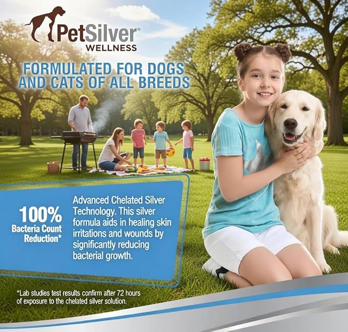 PetSilver Wound & Skin Spray - Dog Wound Spray, Hot Spot, Allergy Relief for Dogs, Itch Spray for Cats - Natural Skin Soother - Chelated Silver, Superior to Colloidal Silver - Made in USA - 16 fl oz