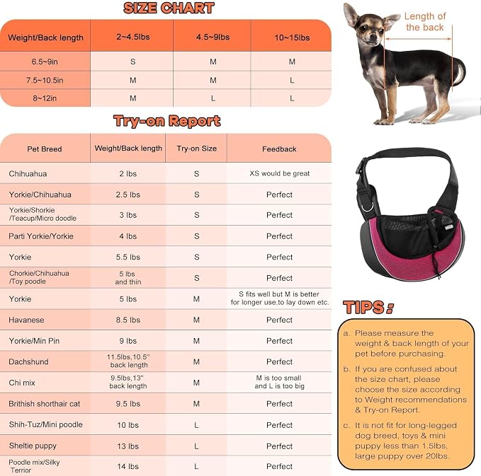 YUDODO Pet Sling Carrier for 2-5 lbs Small Dogs Cat Puppy Crossbody Carrier | Bottom support, Safety Hook, Large Zipper Pocket, Soft Breathable Mesh, Adjustable Strap, Reflective Strip, Pink, S