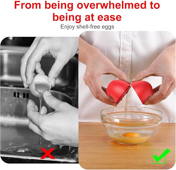 Egg Cracker, Silicone Egg Shell Opener, Cute Egg Shaped Design, Opens Eggs with Ease, A Little Happiness Boost for Your Kitchen. (3-Pack–Green, Red, Yellow)