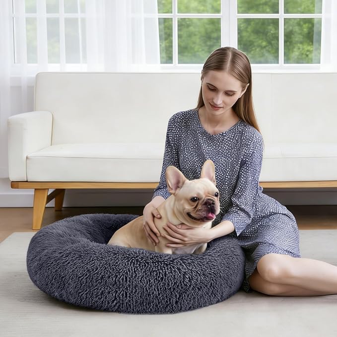 MIXJOY Orthopedic Dog Bed Comfortable Donut Cuddler Round Pet Beds Ultra Soft Washable Dog and Cat Cushion (20''/23''/27''/30'') (27'', Grey-Blue)