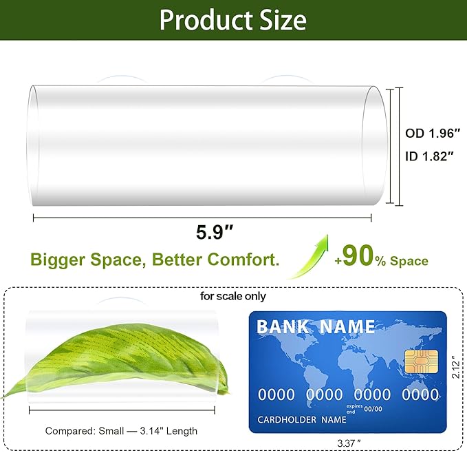 Acrylic Betta Hammock Tunnel, Betta Fish Tank Accessories & Aquarium Tunnel Decor, Fish Tank Hideout with Soft Faux Leaf Hammock, Beta Bed Resting Spot for Bettas (L Size — 5.9" × 1.96" OD)