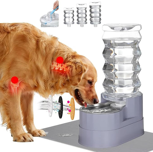 RIZZARI Grand distributeur d'eau pour chiens : Abreuvoir automatique à gravité de 8 L, gris, en acier inoxydable avec brosse spécialisée et triple filtre - Gamelle surélevée pour chiens âgés souffrant de douleurs articulaires, pour chambre ou jardin