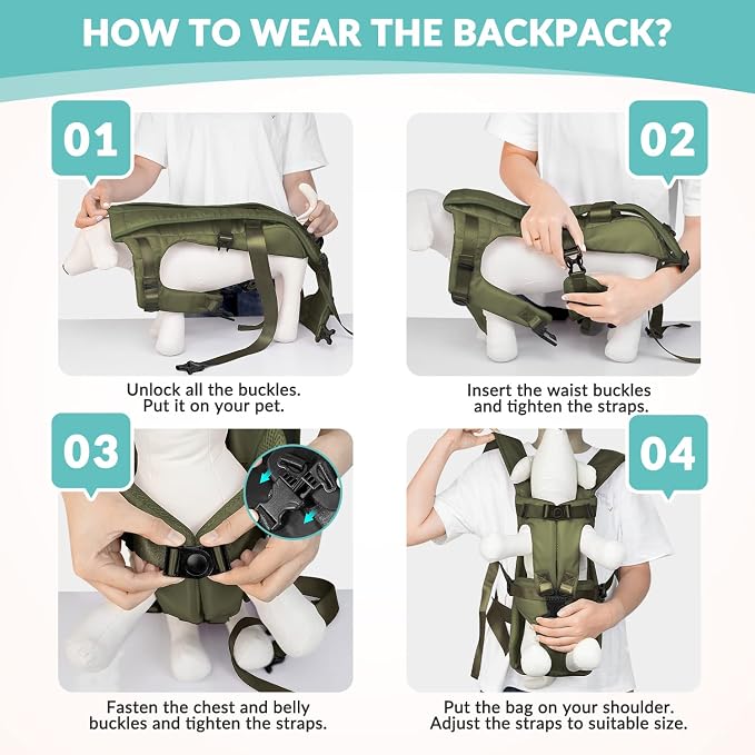 Lukovee Dog Backpack Carrier, Adjustable Front Carrier for Small Breeds | Legs Out Easy-fit, Hands Free, Lightweight, Dog Chest Pack for Hiking Travel Cycling Outdoor (Green,X-Large)