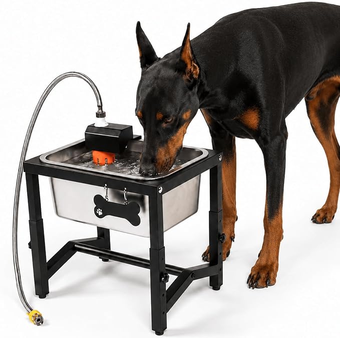 2.8 Gallon Elevated Large Dog Water Bowl, Automatic Dog Water Bowl Dispenser, 4 Adjustable Height Raised Dog Bowl Stand for Large Breed Relief Joint Pressure, Easy Clean for Indoor & Outdoor Uses