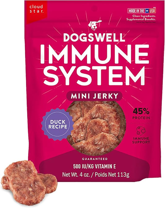DOGSWELL Jerky for Immunity & Defense – Mini Grain Free Dog Jerky Treat and Immune System Support (4 oz. Duck),29244