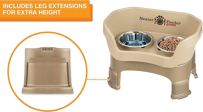 Neater Feeder Deluxe Mess-Proof Elevated Dog Bowls for Medium Dogs (19–40 lbs), 2 Height Adjustable (10” & 12.5”) No-Spill Raised Dog Bowl Stand, Stainless Steel Food Bowl Set, Made in USA, Cappuccino