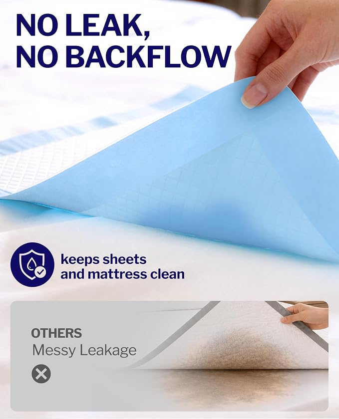 Powools Ultra Thick Bed Pads, 36 x 30 in, 6-Layer, Leak-Proof, 50-Pack | Disposable Adult & Pee Pads for Dogs, Super Absorbent, Quick-Dry, Skin-Friendly, Disposable Changing Pads for Baby