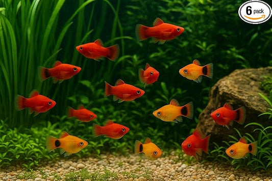Swimming Creatures™ 6 Assorted Red & Orange Platy (Xiphophorus maculatus) Freshwater Aquarium Live Fish (Size Approx. 1–1.5")