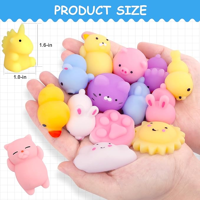 POKONBOY 30 PCS Squishies Mochi Toys, Mini Kawaii Squishy Animals Squeeze Stress Relief Toys Easter Basket Stuffers Party Favors Easter Egg Filler for Kids