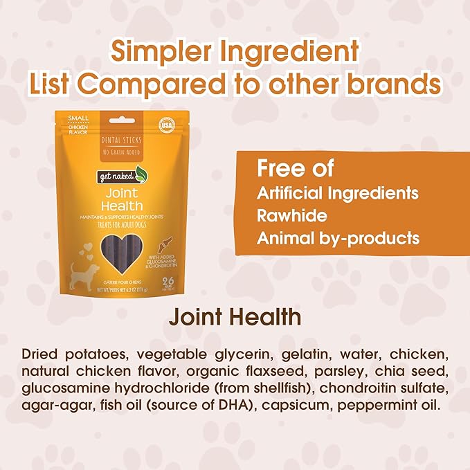Get Naked Grain Free 1 Pouch 6.2 Oz Joint Health Dental Chew Sticks, Small