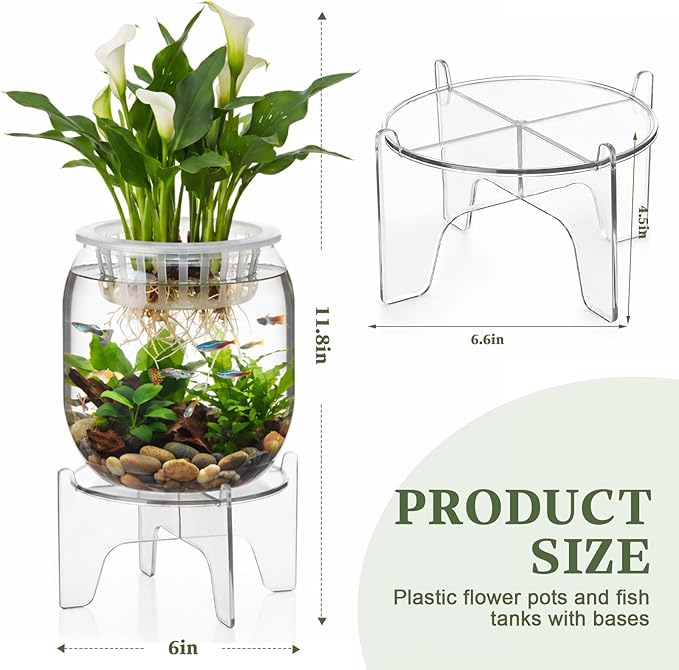 Thenshop 1.07 Gallon Plastic Aquaponic Planter and Aquarium Betta Bowl Fish Aquariums Small Fish Tank with Base and Top Promotes Healthy Hydroponic Environment for Plants (Elliptical Cylinder)