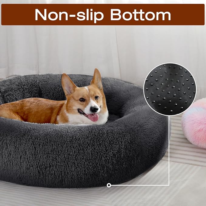 JOLLYVOGUE Dog Beds Large Sized Dog, Calming Anti-Anxiety Dog Bed, Fluffy Donut Cushion for Extra Large Pets (45")
