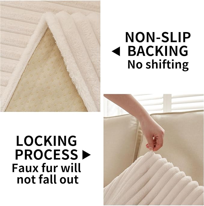 HAOMAIJIA Waterproof Couch Cover for Dogs Washable,Faux Fur Pet Couch Covers for Sofa,Soft Dog Bed Cover Non-Slip Couch Covers for 3 Cushion Couch Sofa Pet Friendly (Off White, 35" x 95" 1 Pack)