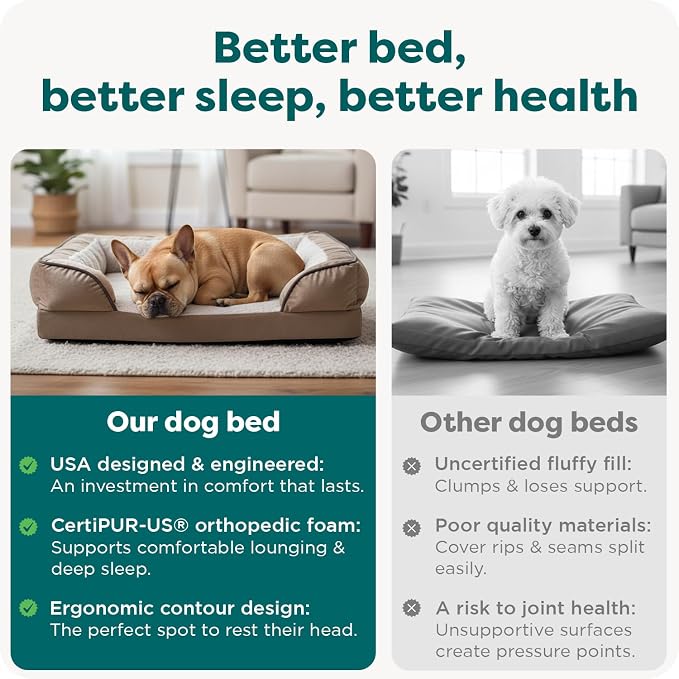 FurHaven Orthopedic Dog Bed for Medium Dogs, Perfect Comfort Sofa with Removable Bolsters with Orthopedic Egg Crate Foam for Joint Support, Washable Cover, Medium, Plush & Velvet Waves, Brownstone
