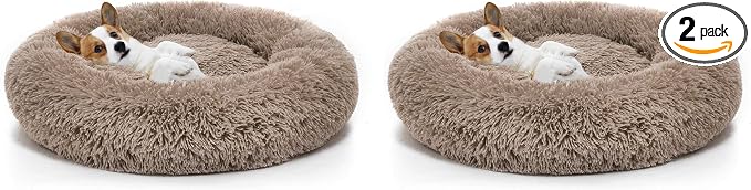 MIXJOY Orthopedic Dog Bed Comfortable Donut Cuddler Round Pet Beds Ultra Soft Washable Dog and Cat Cushion (20''/23''/30'') (23'', Brown) (Pack of 2)
