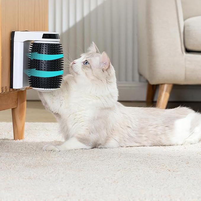 Automatic Cat Groomer - Self Grooming Brush Station with Catnip, Softer Corner Scratcher, Facial Grooming Tool for Kittens | Self Cleaning Brushs for Long Short Pet Care Indoor