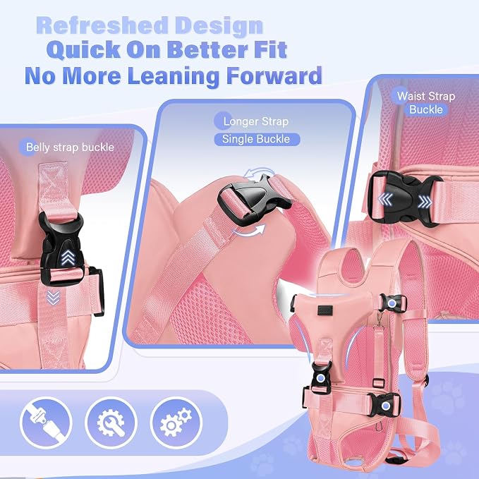 YUDODO Front Pet Carrier Backpack for Small Dog, Legs Out Dog Chest Carrier | Safety Belt, Ergonomic Support, Hands Free, Durable & Comfortable, For Walking Hiking Cycling, Pink, S