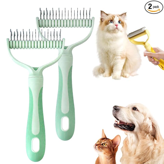 Double-Sided Pet Grooming Brush for Dogs and Cats, 2026 New Dog Deshedding Brush, Dematting Comb Removes Tangles Knots and Loose Fur, Ergonomic Pet Grooming Tool (Green*2)