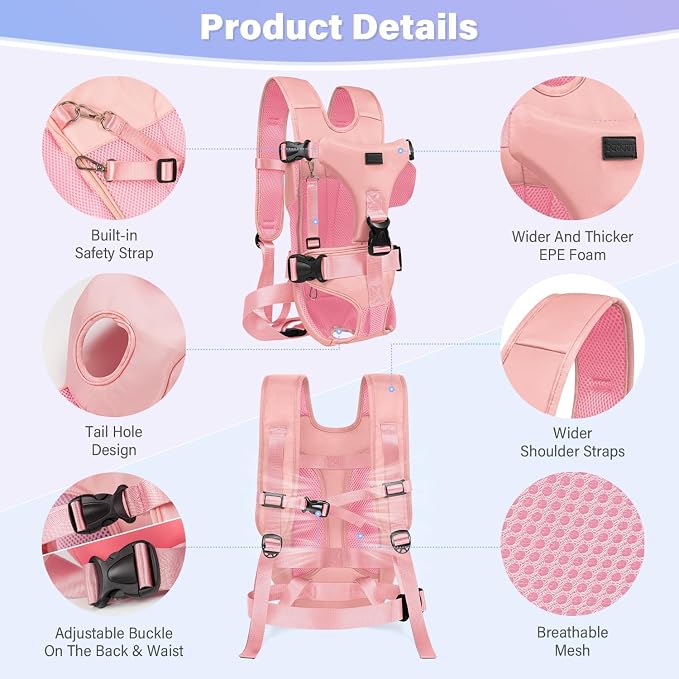 YUDODO Front Pet Carrier Backpack for Small Dog, Legs Out Dog Chest Carrier | Safety Belt, Ergonomic Support, Hands Free, Durable & Comfortable, For Walking Hiking Cycling, Pink, S