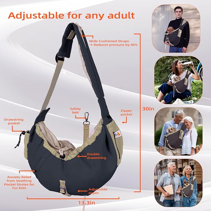 Dog Carrier Sling, Dog Carriers for Small Dogs Up to 20lbs, Black | Puppy Sling, Cross Body Carrying Bag, Soft Front Pouch, Adjustable Shoulder Strap, Breathable Mesh Pet Backpack for Hiking