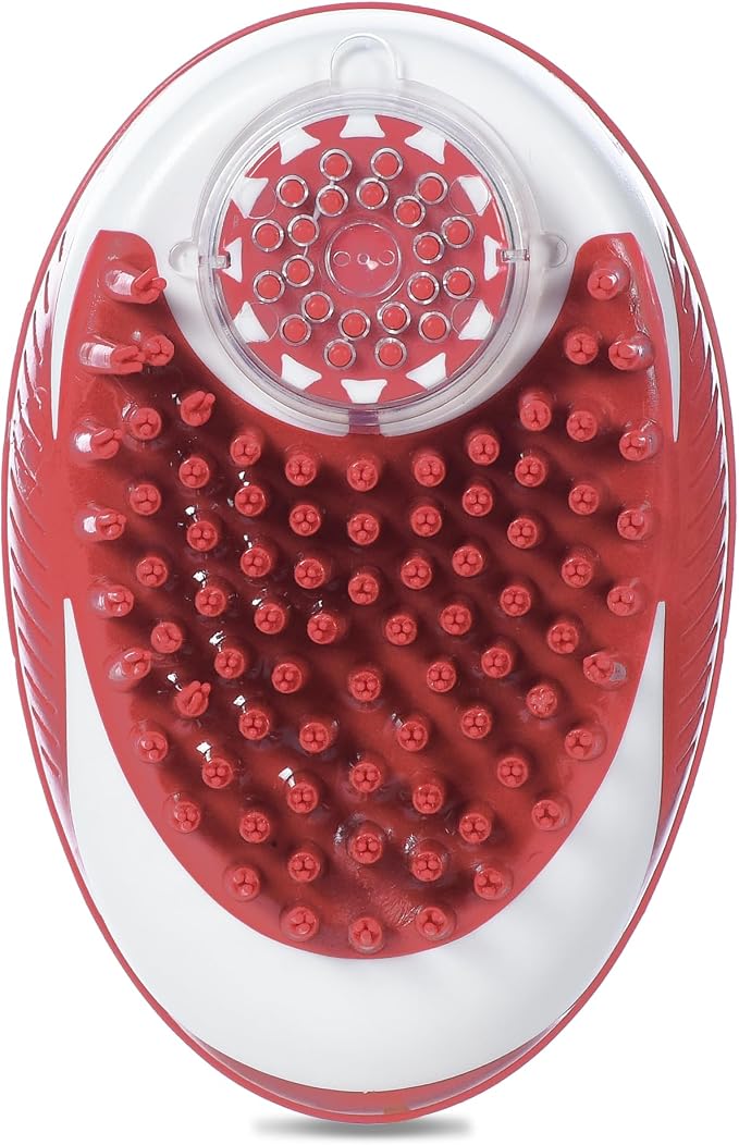 CHI for Dogs Soap Dispensing Palm Brush, Handheld Dog Bathing Scrubber with Built-In Shampoo Dispenser, Soft Rubber Bristles for Massaging and Deep Cleaning All Dog Coat Types, Red | Built-in shampoo dispenser, soft rubber bristles, massages while deep...