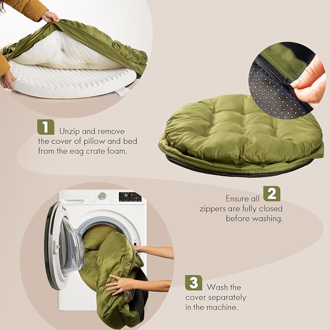ClevaHome Orthopedic Dog Bed for Large Dogs, 36 inches Dual Layer Water Repellent Round Pet Bed with Washable Cover Nonslip Bottom (Olive Branch)