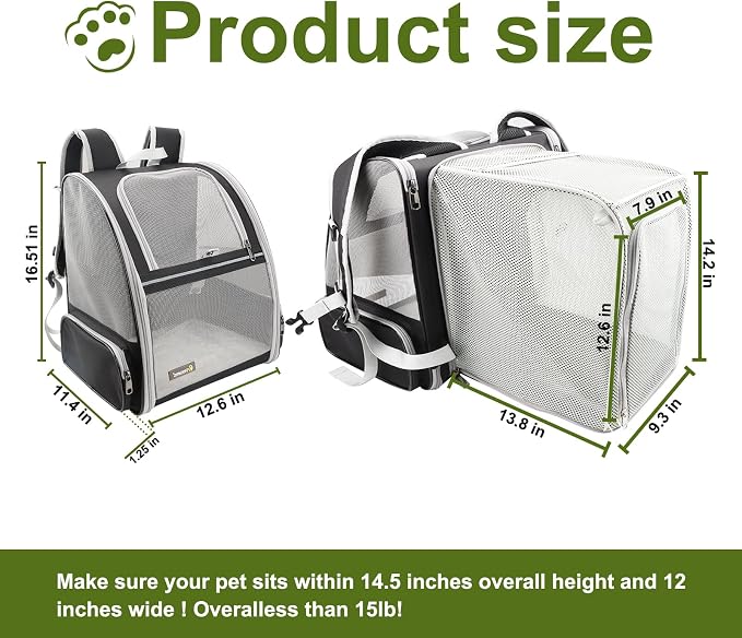 Texsens Innovative Traveler Bubble Backpack Pet Carriers for Cats and Dogs (Expandable-Black)
