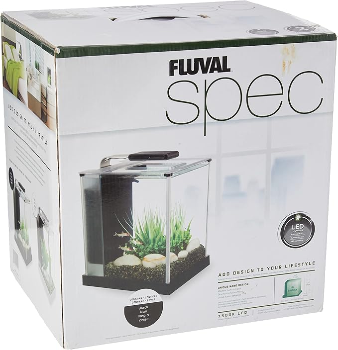 Fluval SPEC Freshwater Aquarium Kit, Aquarium with LED Lighting and 3-Stage Filtration, 2.6 Gallon, Black