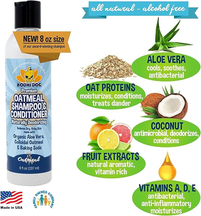 Bodhi Dog Shampoo Brush & Oatmeal Shampoo and Conditioner Bundle - Soothes and Moisturizes Dry, Itchy Skin - Bath Bundle for Shower, Showerhead, Sprayer & Bathing