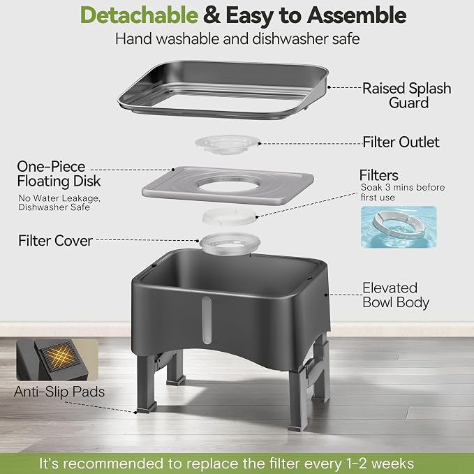UPSKY 2.9Gal No Spill Dog Water Bowl, 4 Height Adjustable Elevated Bowl | Super Large Capacity, Slow Drinking Feeder, No-Splash, Anti-Slip, Folding Design, Suitable for Senior Dog and Multi-Pet Homes
