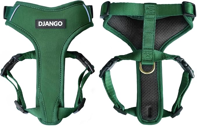 Adventure Dog Harness - Stylish and Durable Large Dog Harness for Outdoor Adventures and Everyday Wear - Forest Green Neoprene Adjustable Harness for Dogs with Reflective Piping & Brass D-Ring