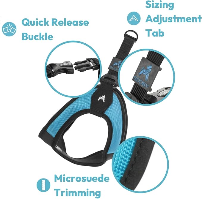 Gooby Escape Free Easy Fit Dog Harness, Step-in, Purple, Small | Patented escape-free frame; Contracts if they back out; Step-in easy on/off; Machine washable; Light POM leash ring