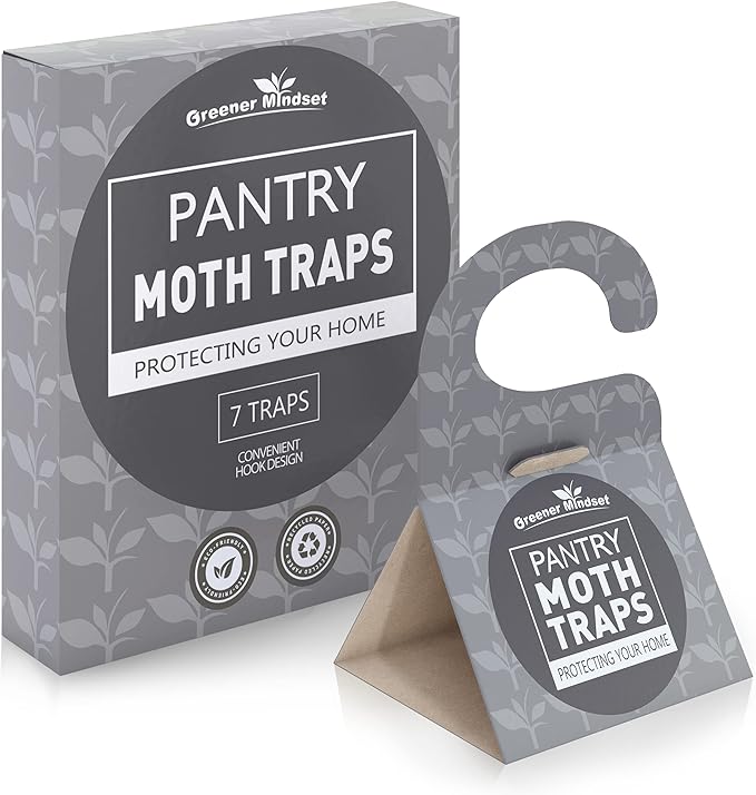 Greener Mindset Moth Traps for House - 7 Pack, Indoor Pheromone Pantry Moth Trap with Convenient Hook for Home Infestation Prevention
