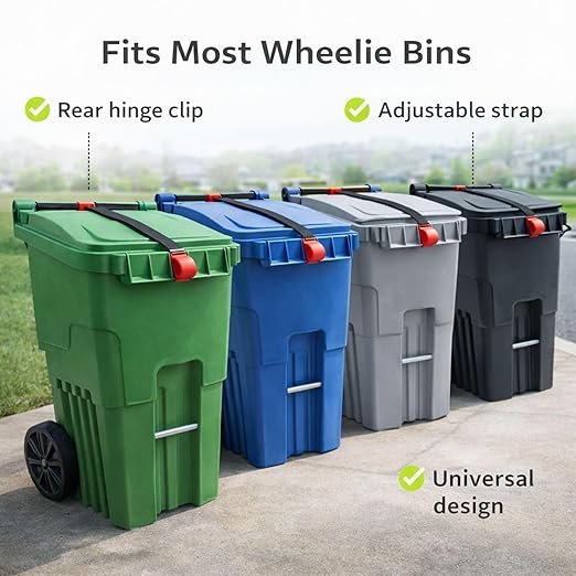 Trash Can Lock for Animals Raccoon Proof Garbage Can Lock, Keeps Raccoons & Animals Out of Trash Bins, Heavy Duty Outdoor Lid Lock System