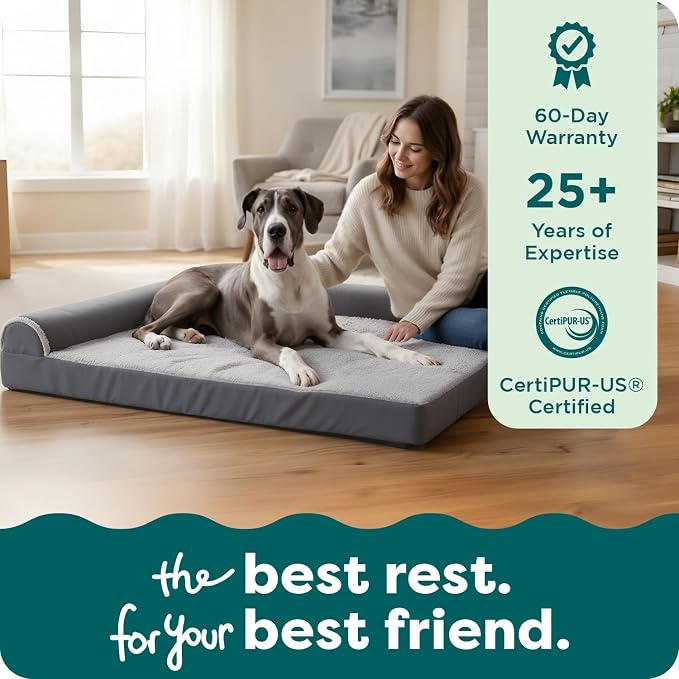 Furhaven Orthopedic Dog Bed for Large Dogs w/ Removable Bolsters & Washable Cover, For Dogs Up to 125 lbs - Plush & Velvet L Shaped Chaise - Deep Sapphire, Jumbo Plus/XXL